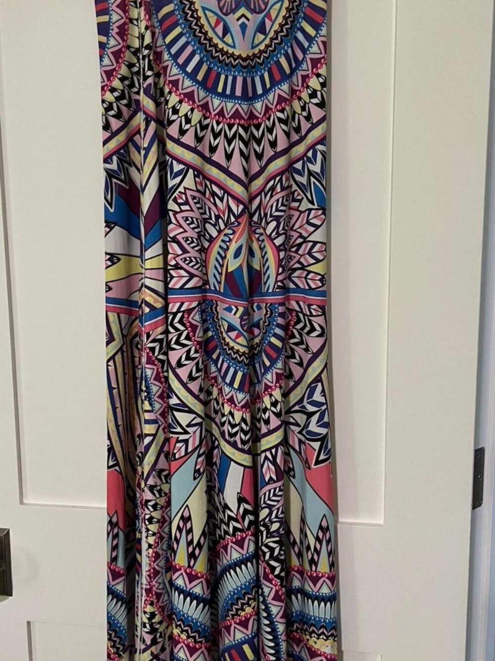 Crimson Ivy Multicolor Boho Maxi Skirt, Women's XS, Geometric Print Resort Skirt
